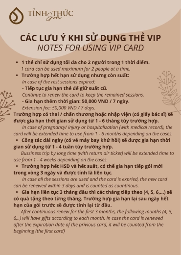 Điều khoản áp dụng thẻ VIP tại Tỉnh Thức Spa