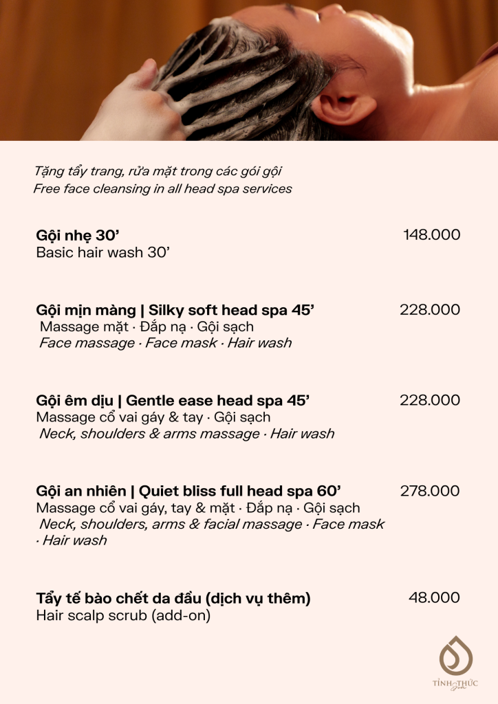 Menu gội đầu dưỡng sinh
