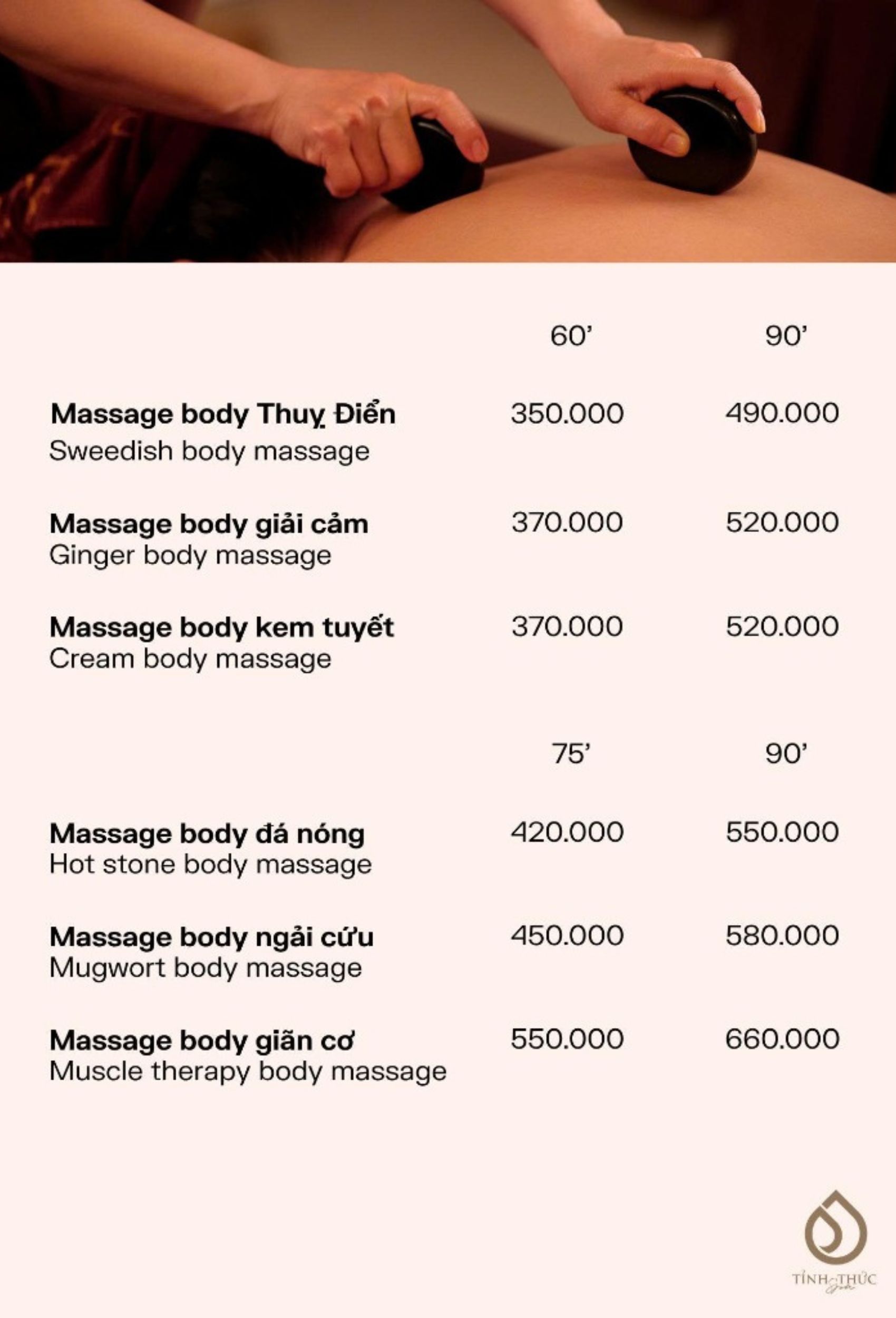 Bảng giá massage body mới nhất tại Tỉnh Thức Spa