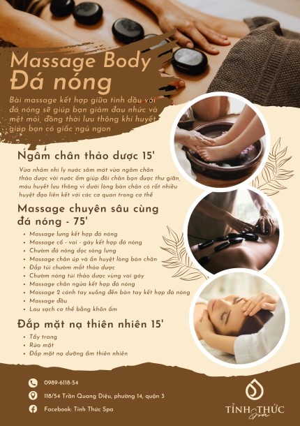 Kỹ thuật viên dùng đá nóng bazan miết dọc cơ sống lưng, giải tỏa đau mỏi thắt lưng do ngồi nhiều giờ